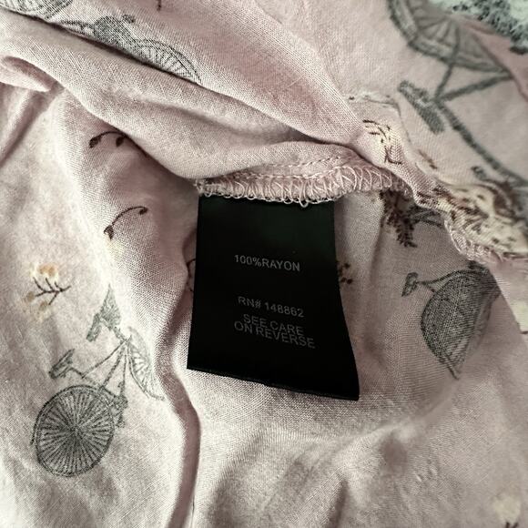 Torrid Size 00 Pink Bicycle Print V-Neck Button Front Tunic Blouse Short Sleeve - Picture 12 of 12